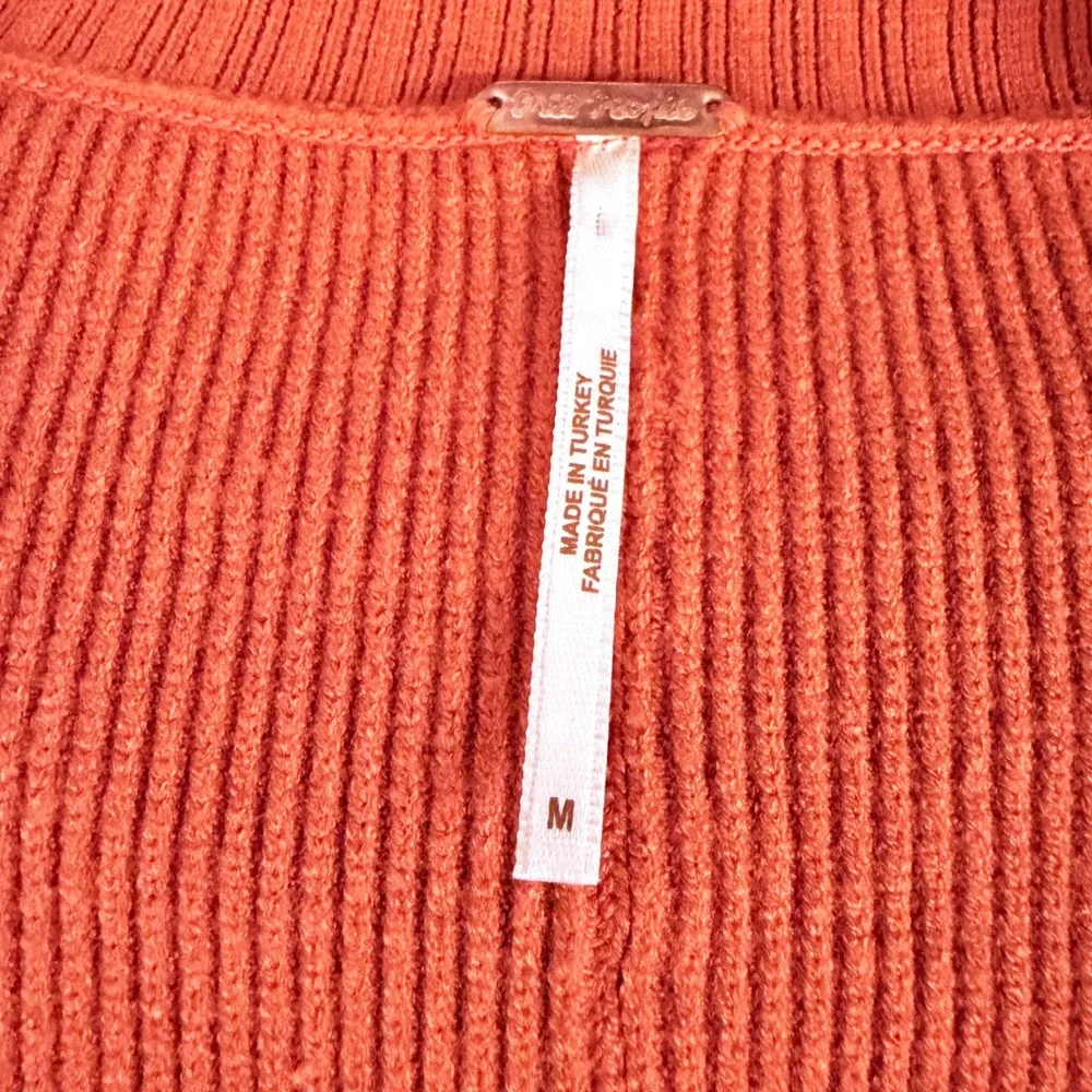 Free‎ People Orange Oversized Cardigan Sweater Vest Ribbed Knit Button Front M